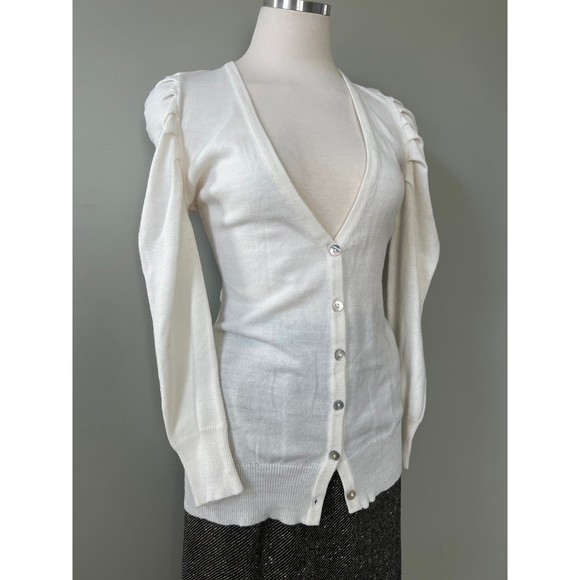 Ivory Long Sleeve Button Front Women’s Sweater Top Shirt szM by Allison Brittney - Picture 4 of 11